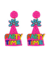 Fuchsia Party Time Birthday Hat Beaded Earrings