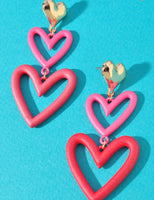 Triple Colored Metal Heart Earrings- 2 Colors