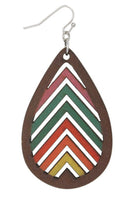 Natural Rainbow Wood Teardrop Earrings