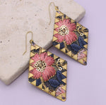 Pink Embroidered Crimped Set Diamond Earrings