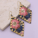 Pink Embroidered Crimped Set Diamond Earrings