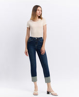 Dark Wash Cuffed Straight Leg Jeans