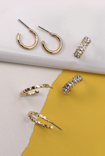 Marquise Etched Trio of Mini Hoops