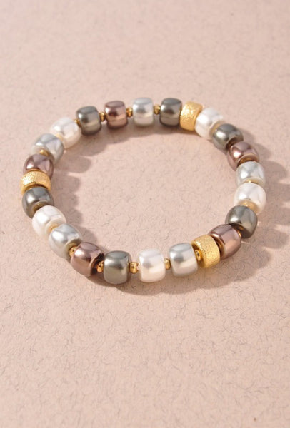 Mixed Metals Beaded Stretch Bracelet