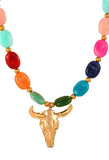 Beaded Gold Bull Head Titanium Steel Multicolored Necklace