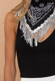 Bandanna Scarf With Sequin Fringe