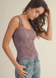 Lace Square Neck Tank Top Black