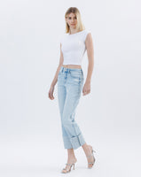 High Rise Cuffed Straight Jeans