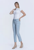 High Rise Raw Hem Crop Slim Straight Jeans
