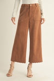 Carmel Suede Scalloped Wide Leg Pants