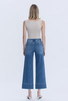 High Rise Trouser Hem Pin Tuck Ankle Wide Jeans