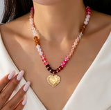 Multi Beaded Heart Charm Necklace