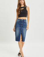 High Rise Front Slit Denim Skirt