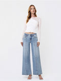 Mid Rise Seam Detail W Front Slit Hem Wide Jeans