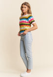 Spring Bloom Scalloped Multicolored Top