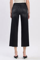 High Rise Clean Cut Raw Hem Crop Slim Wide Black Jeans