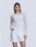 High Rise White Midi A Line Shorts