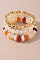 Multi Pearl Bead Bracelet Set Brown