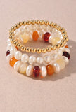 Multi Pearl Bead Bracelet Set Brown