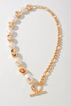 Pearl Metal Bead Chain Toggle Clasp Necklace