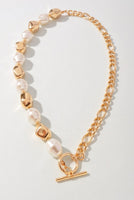 Pearl Metal Bead Chain Toggle Clasp Necklace