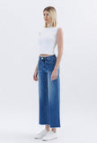 High Rise Raw Hem Ankle Wide Leg Jeans by