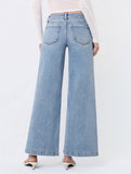 Mid Rise Seam Detail W Front Slit Hem Wide Jeans