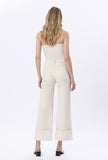 High Rise Cuffed Side Panel Wide Leg Jeans Cream