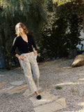 High Rise Patch Pocket Muted Leopard Print Baggy Wide Jeans