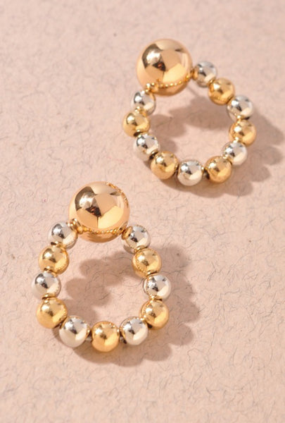 Mixed Metal Beaded Open Circle Earrings