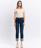 Dark Wash Cuffed Straight Leg Jeans