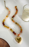 Multi Earthy Natural Stone Heart Charm Necklace