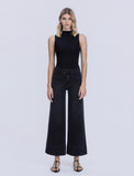 High Rise Patch Pocket Pin Tuck Black Wide Leg