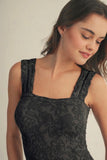 Lace Square Neck Tank Top Black