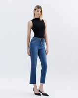 High Rise Raw Hem Kick Flare Jeans