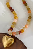 Multi Earthy Natural Stone Heart Charm Necklace