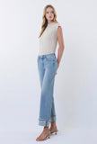 Mid Rise Medium Light Cuffed Wide Jeans