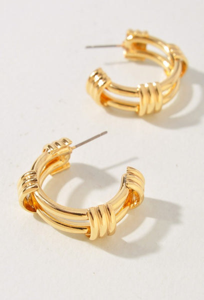 Gold Dipped Triple Bar Hoop Earrings