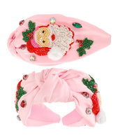 Santa Beaded Top Knot Headband- Pink or Green