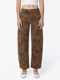 High Rise Brown Floral Print Barrel Jeans