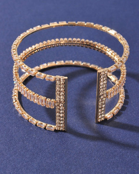 Wide Triple Crystal Cuff Bracelet