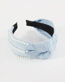 Pearl Beaded Denim Top Knot Headband 2 Colors