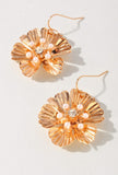 Metal Pearl Flower Dangle Earrings