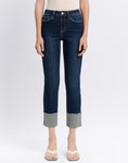 Dark Wash Cuffed Straight Leg Jeans