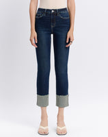 Dark Wash Cuffed Straight Leg Jeans
