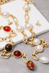 Dome Station Pearl Lariat Necklace Set