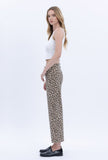 Leopard Ankle Wide Leg Raw Hem Jeans