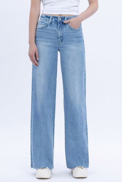 High Rise Clean Cut Raw Hem Jeans