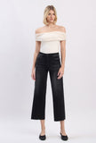 High Rise Clean Cut Raw Hem Crop Slim Wide Black Jeans