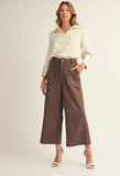 Cafe Suede Scalloped Wide Leg Pants